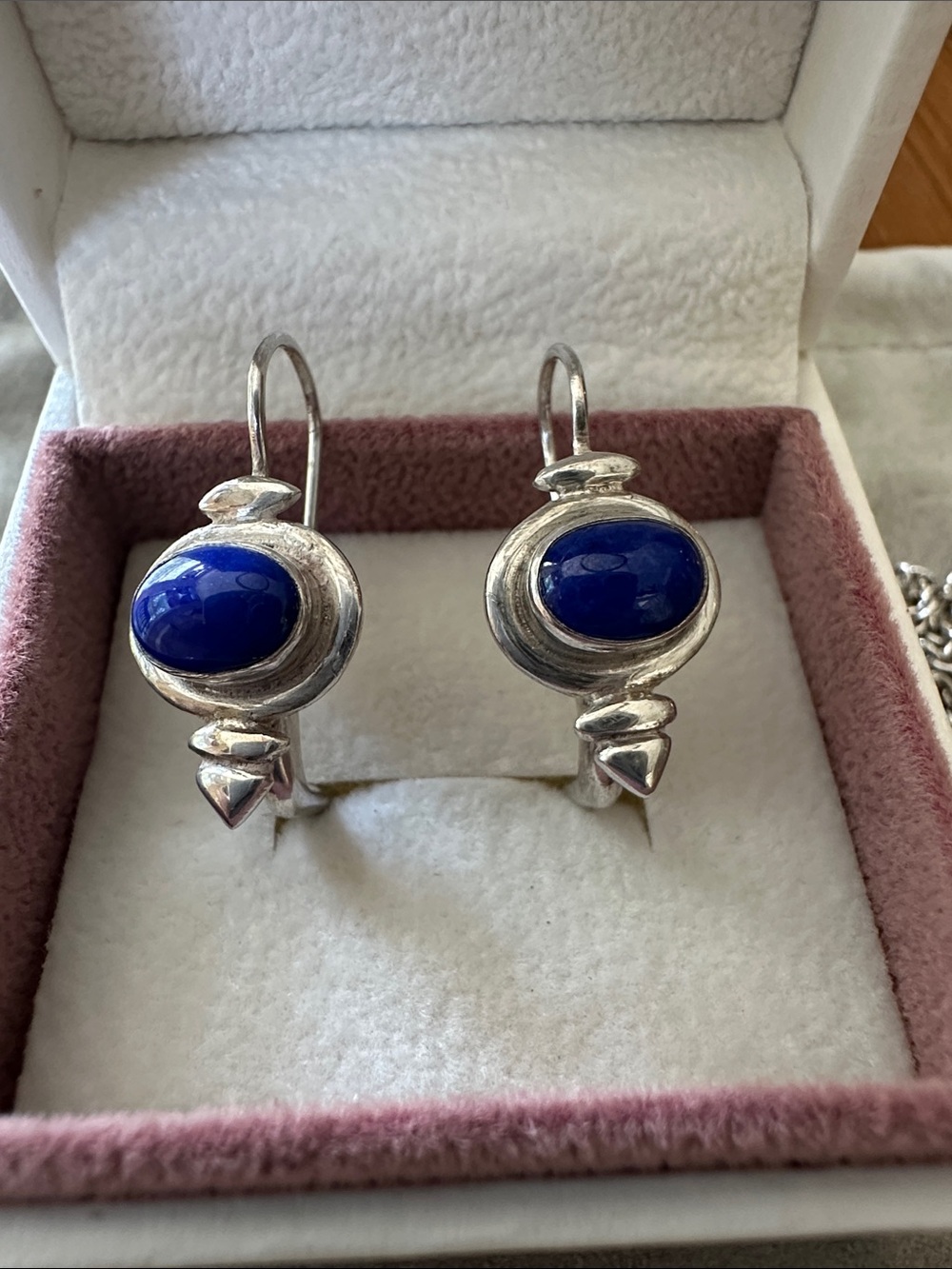 Silver Blue Stone Drop Earrings